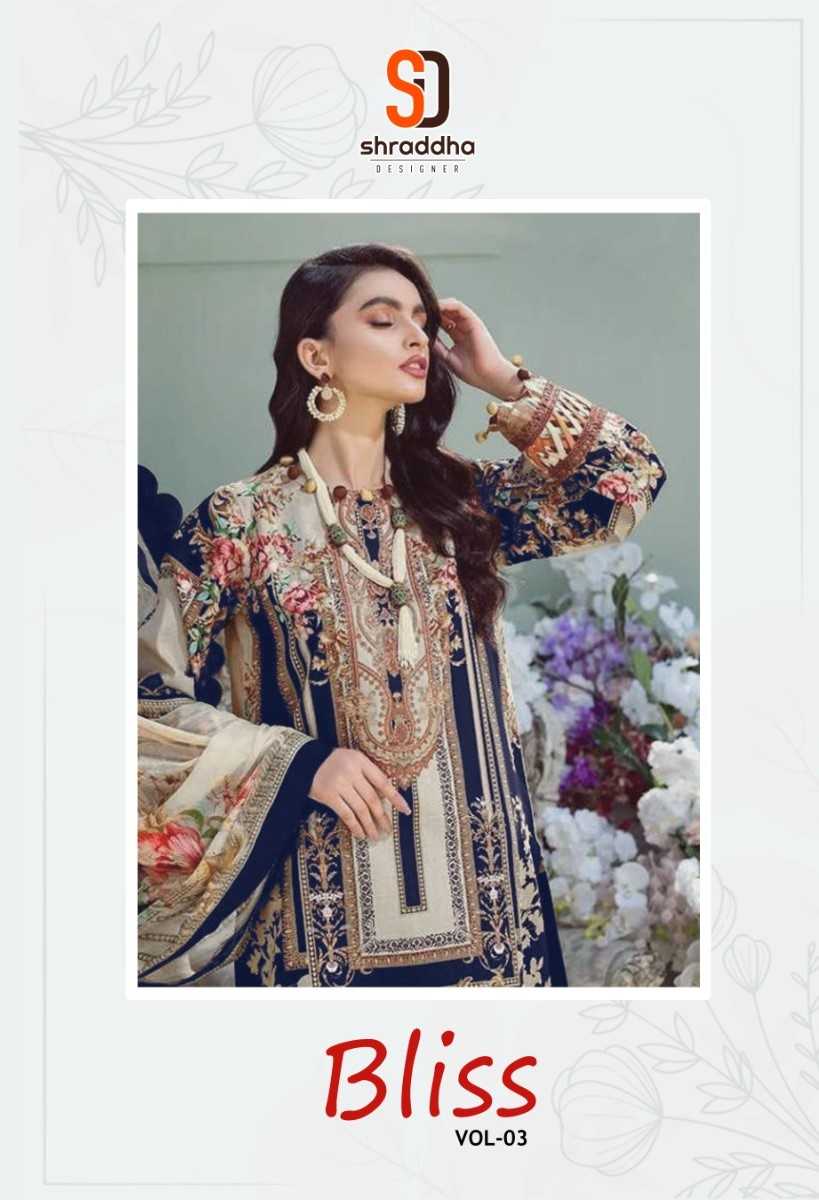 shraddha designer bliss vol 3 cotton lawn casual wear printed pakistani dress material
