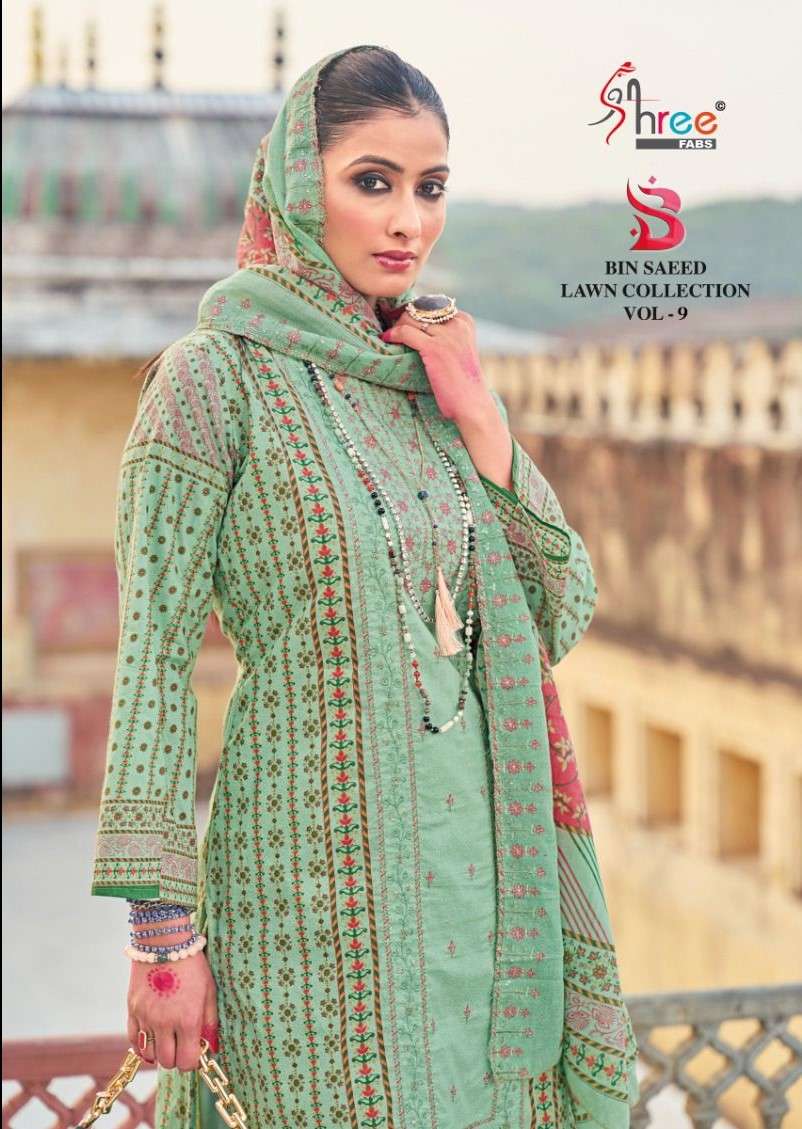 shree fab bin saeed lawn collection vol 9 cotton embroidery pakistani dress material