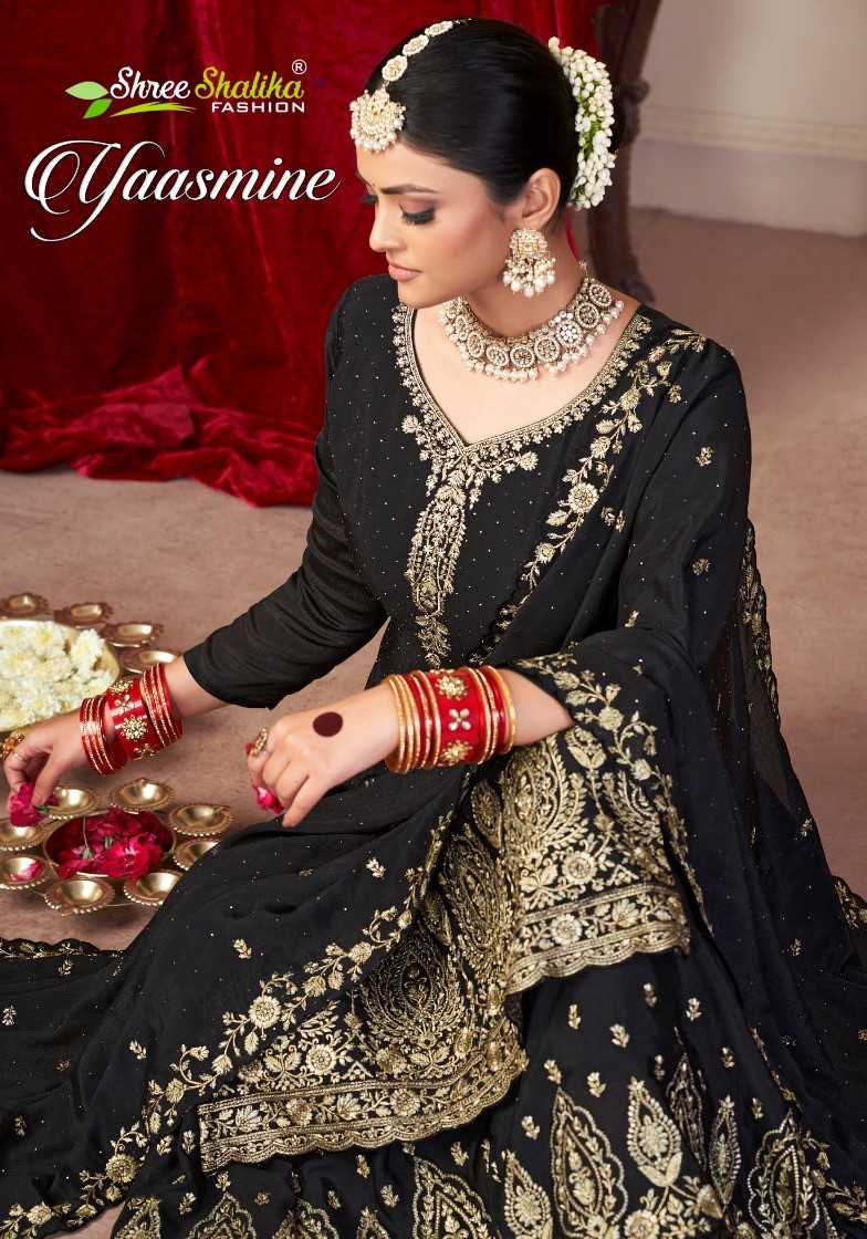 shree shalika yaasmine designer heavy embroidey work drees material festive wear catalog