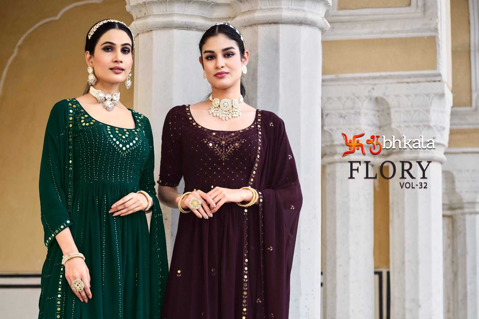 shubhkala flory vol 32 designer georgette fullstitch salwar kameez