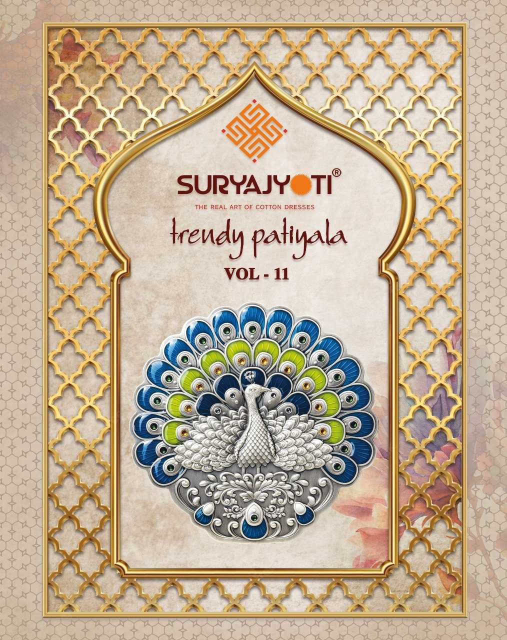 suryajyoti trendy patiyala vol 11 comfy wear cotton unstitch ladies suit