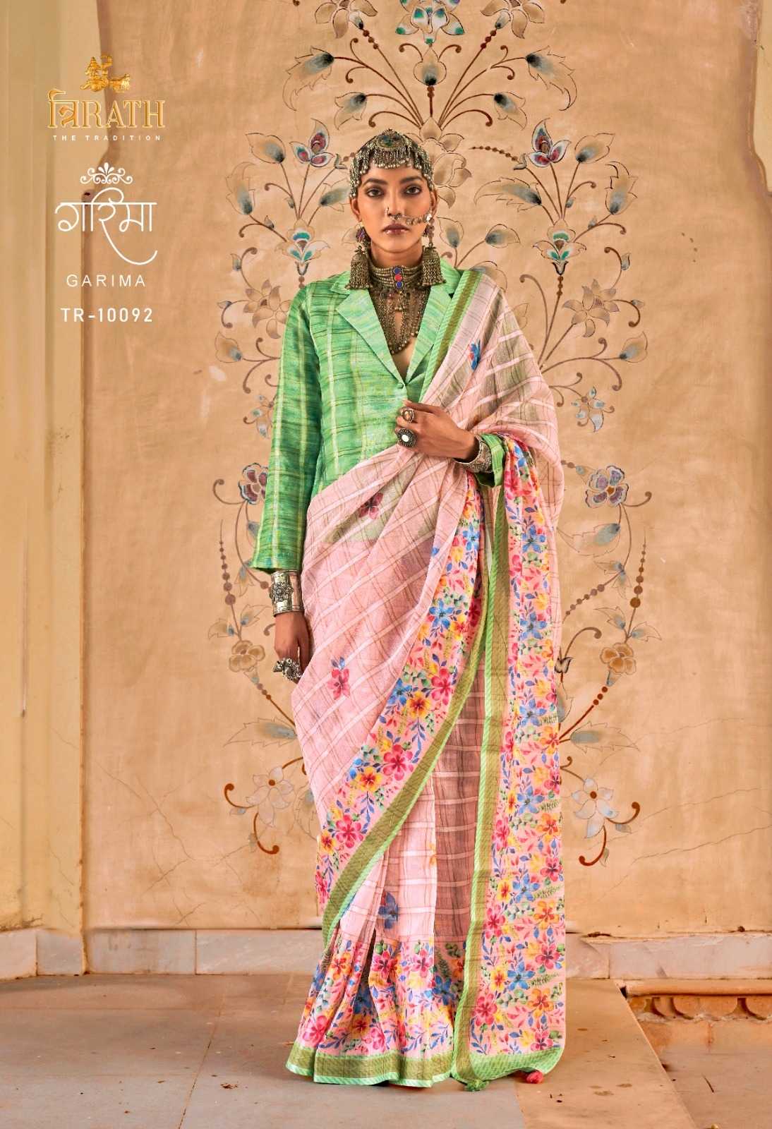 trirath garima 10088-10094 linen traditional wear floral print beautiful sarees