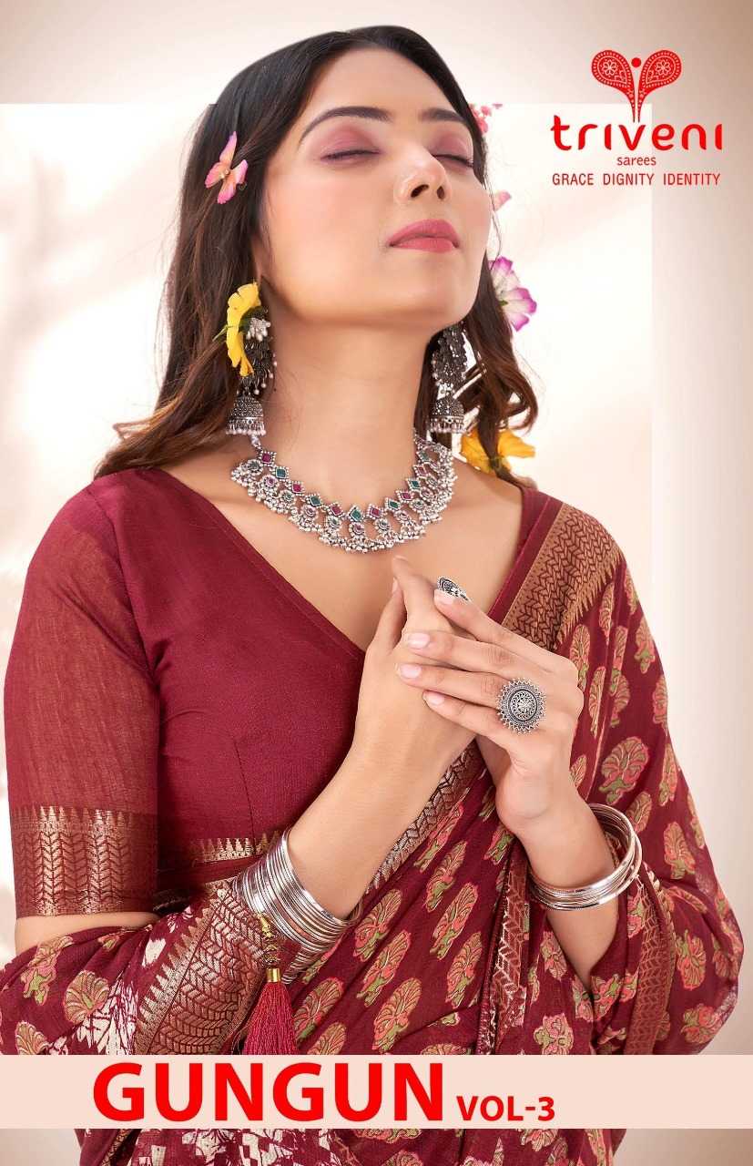 triveni gungun vol 3 fancy linen digita print sarees supplier