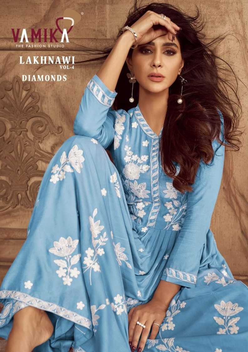 vamika lakhnawi vol 4 diamond designer redymade kurti plazo dupatta
