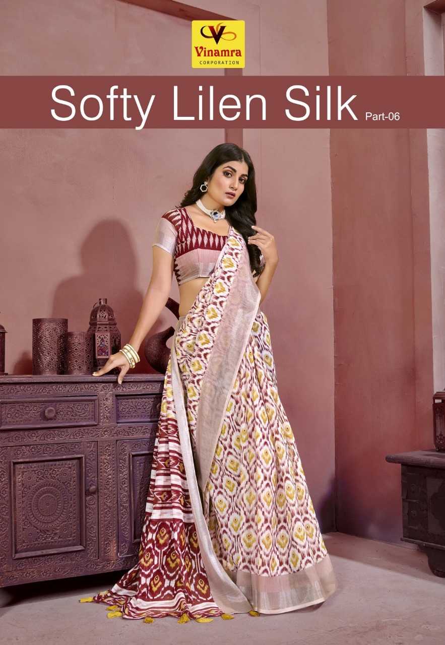 vinamra softy lilen silk vol 6 fancy daily wear sarees catalog
