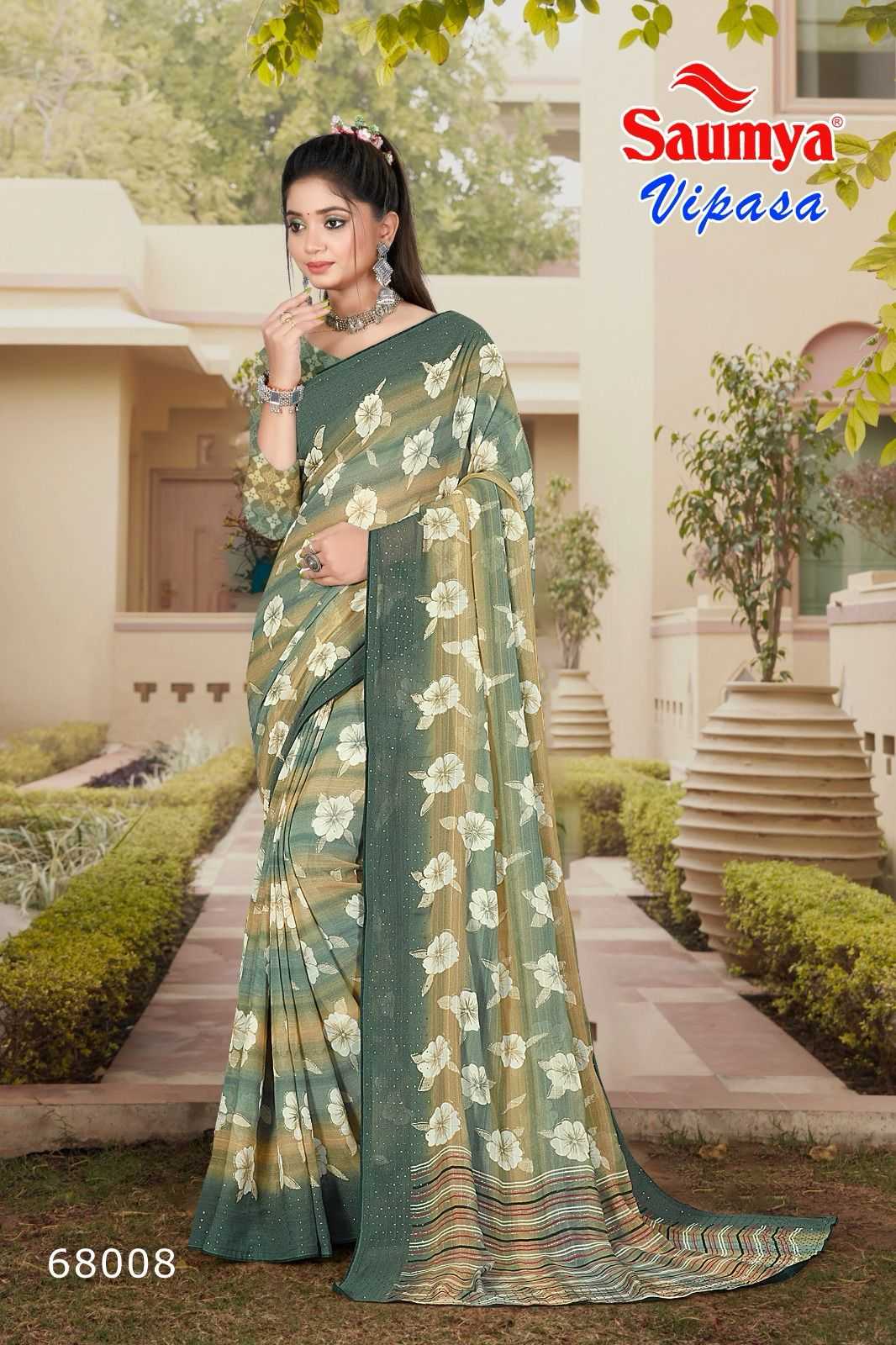 vipasa by saumya beautiful casual wear print with jari sarees