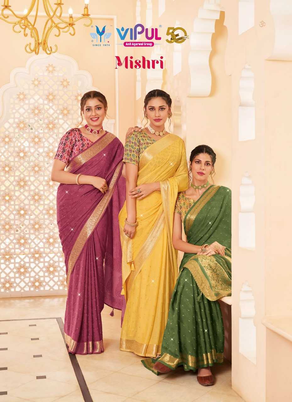 vipul fashion mishri beautiful function wear sarees with printed blouse
