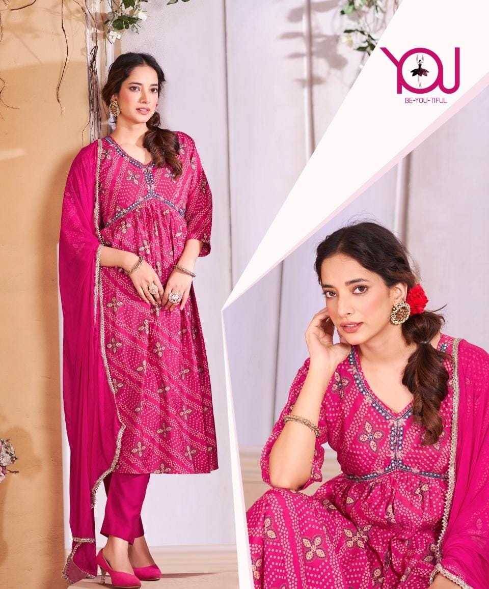 wanna you sarah fancy aliya cut kurti with pant and dupatta combo set