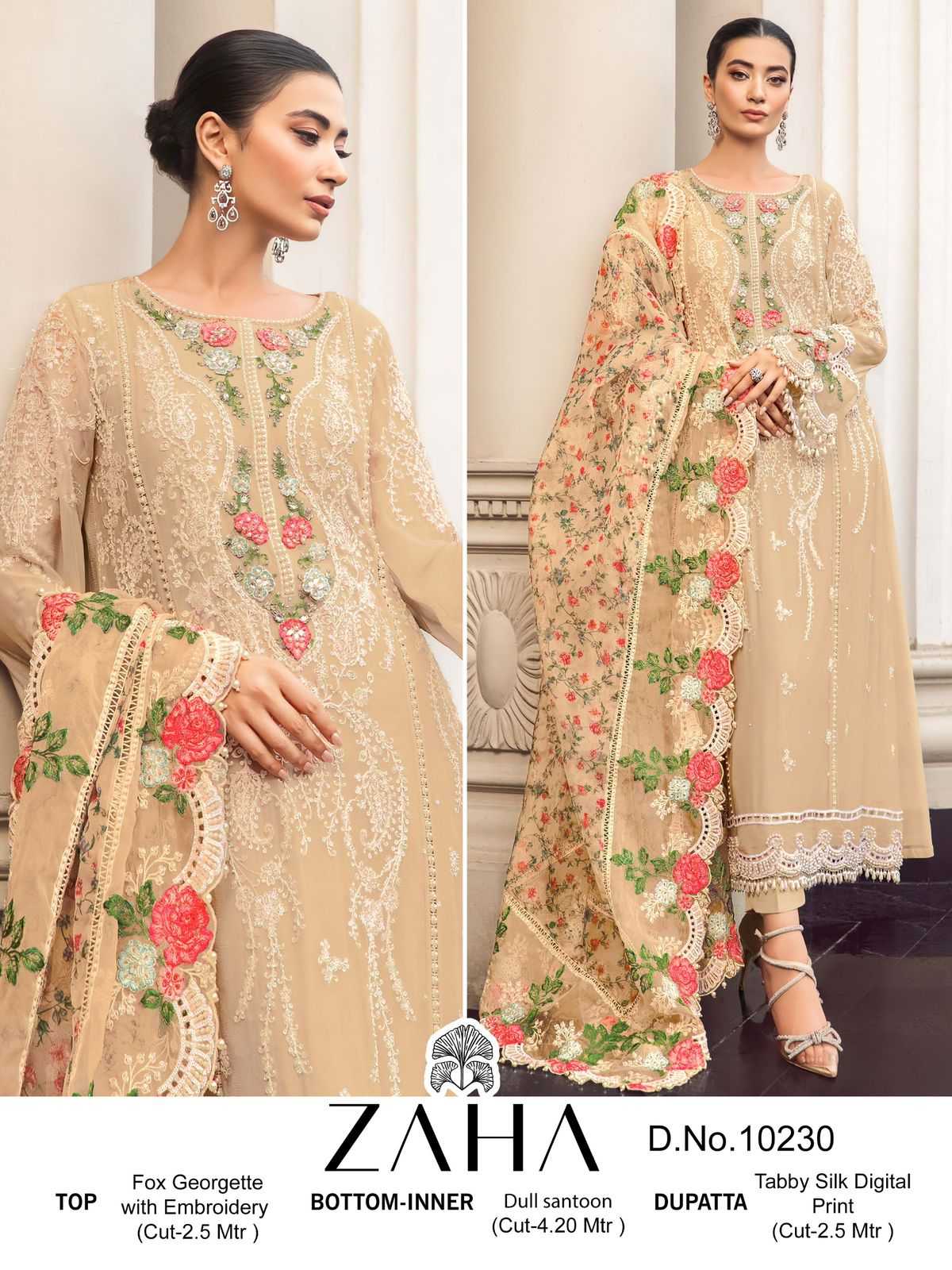 zaha 10230 pakistani designer embroidery unstitch suit single design