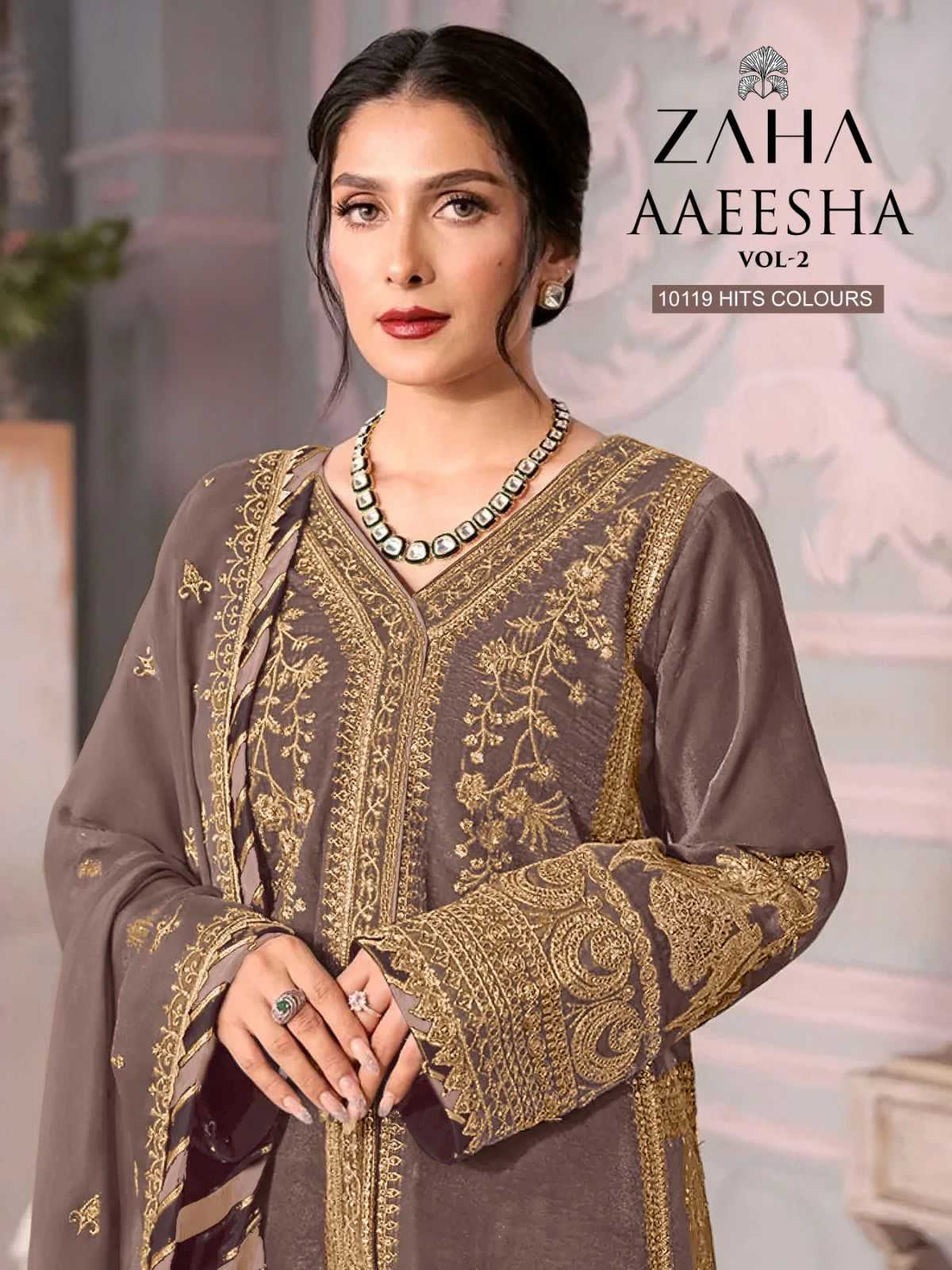 zaha aaeesha vol 2 10119  tuvw hit colors designer pakistani unstitch suit
