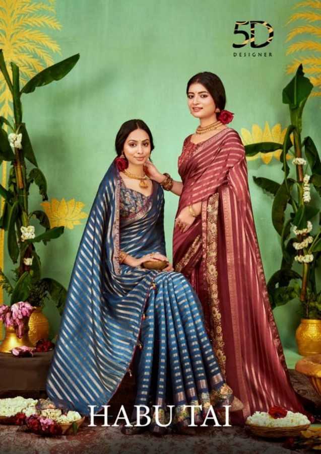 5d designer habu tai function wear sarees with digital print blouse supplier
