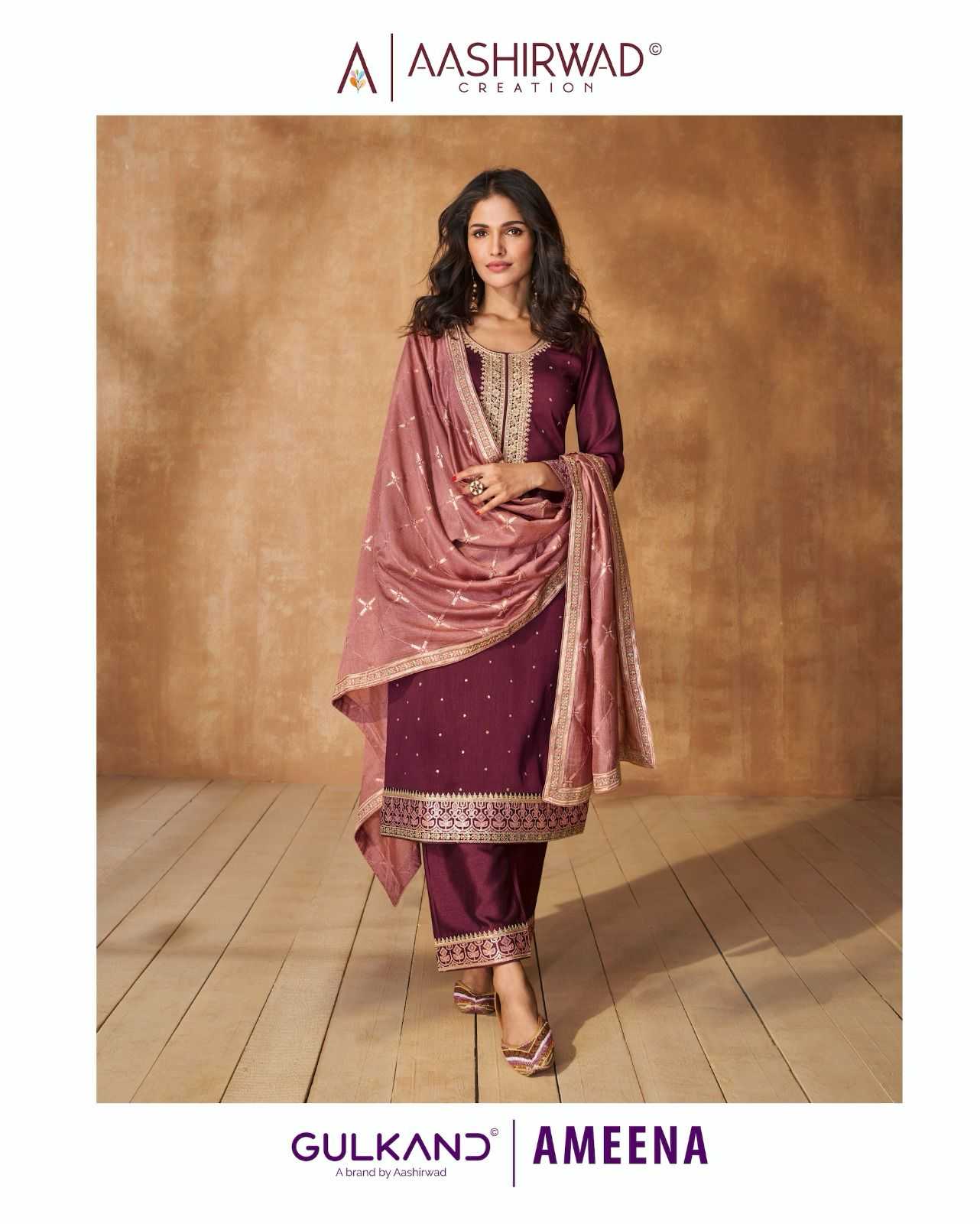 aashirwad creation gulkand ameena exclusive designer premium silk elegant fullstitch salwar kameez