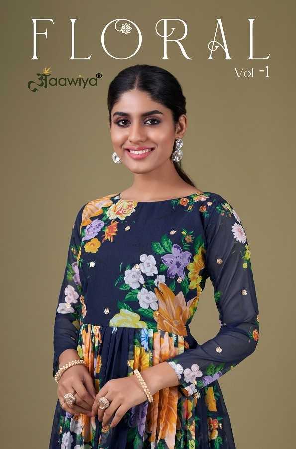 aawiya floral vol 1 fullstitch designer long gown bottom with dupatta