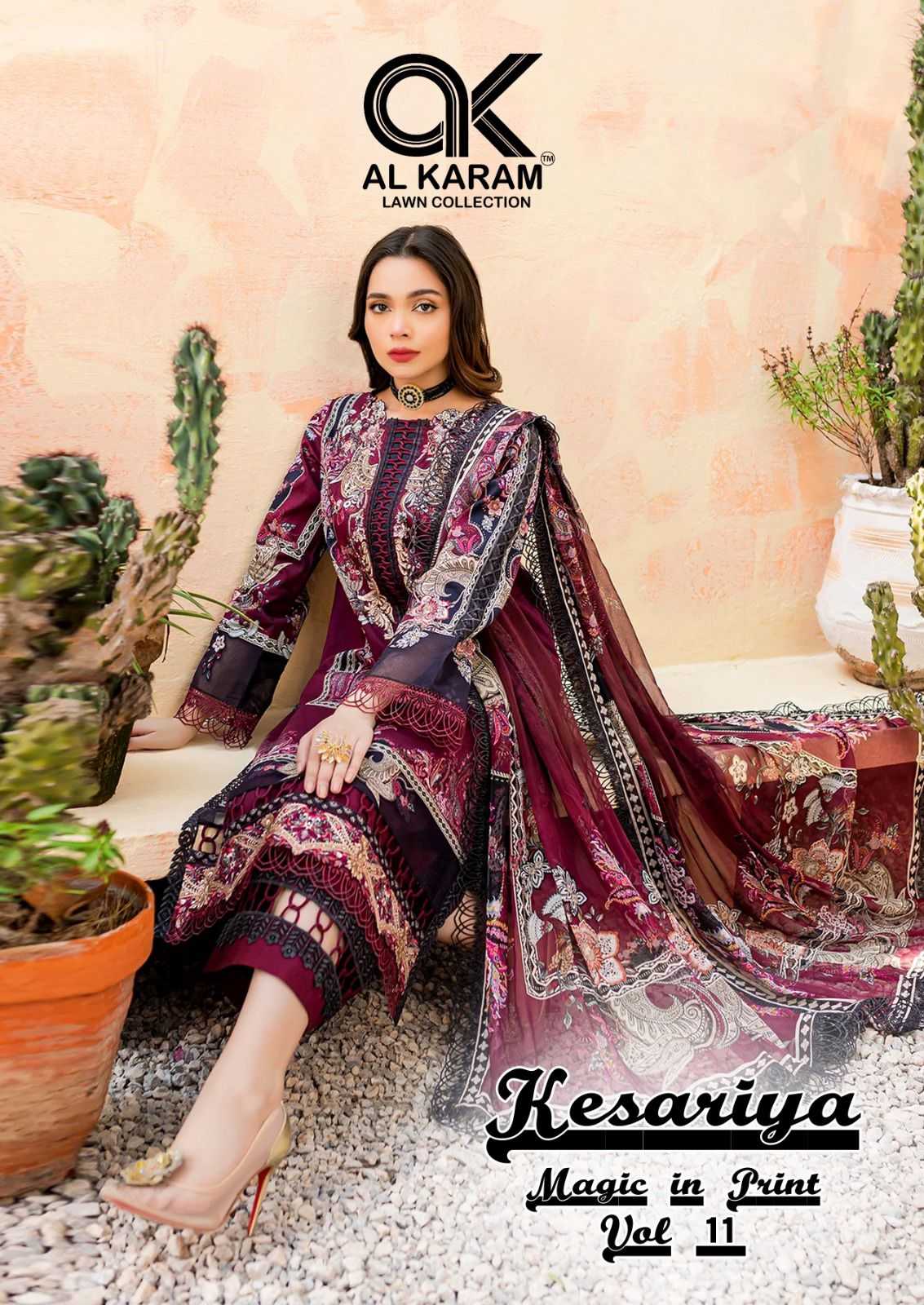 al karam kesariya vol 11 pakistani printed fancy dress material