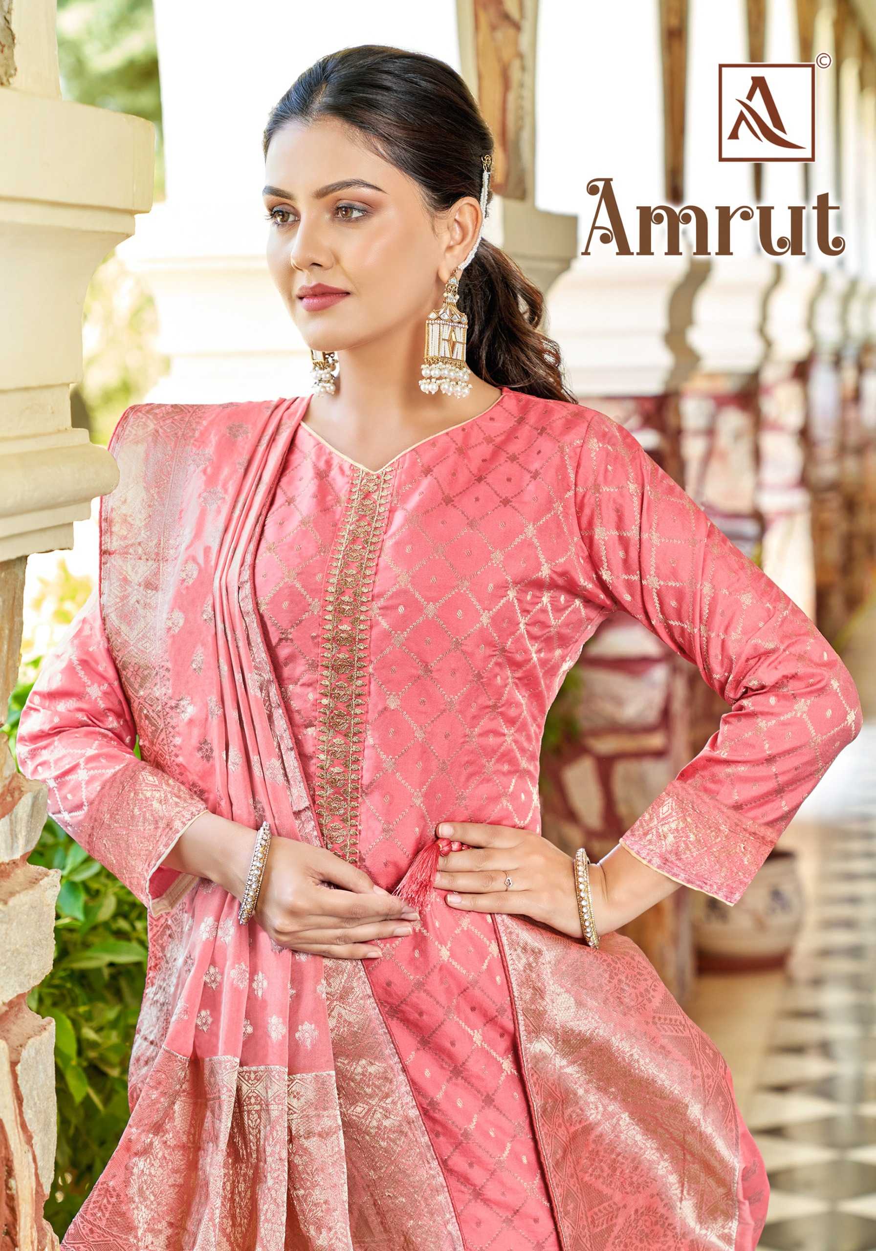 alok suit amrut beautiful print with embroidery dress material