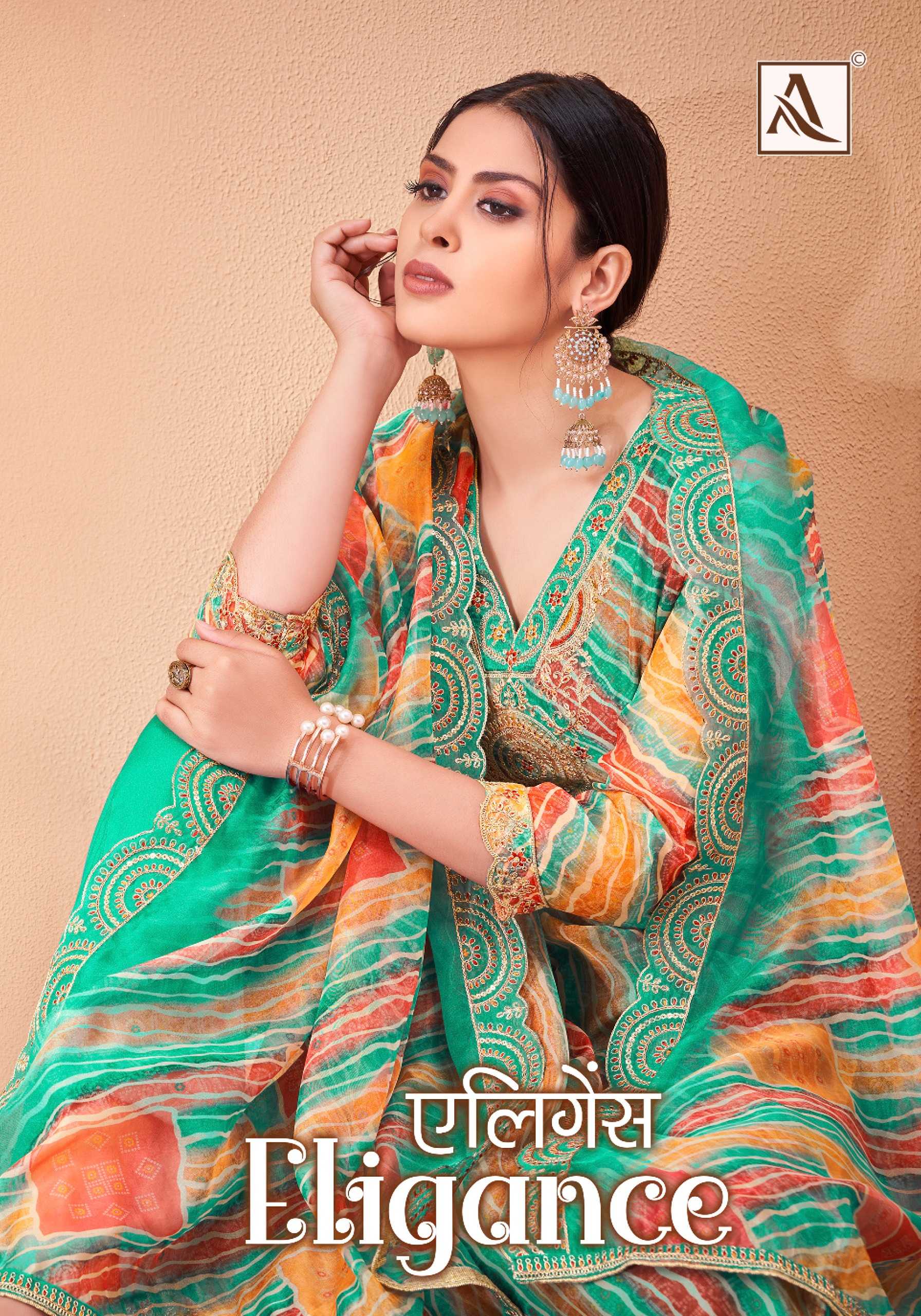 alok suit elegance beautiful print with embroidery dress material