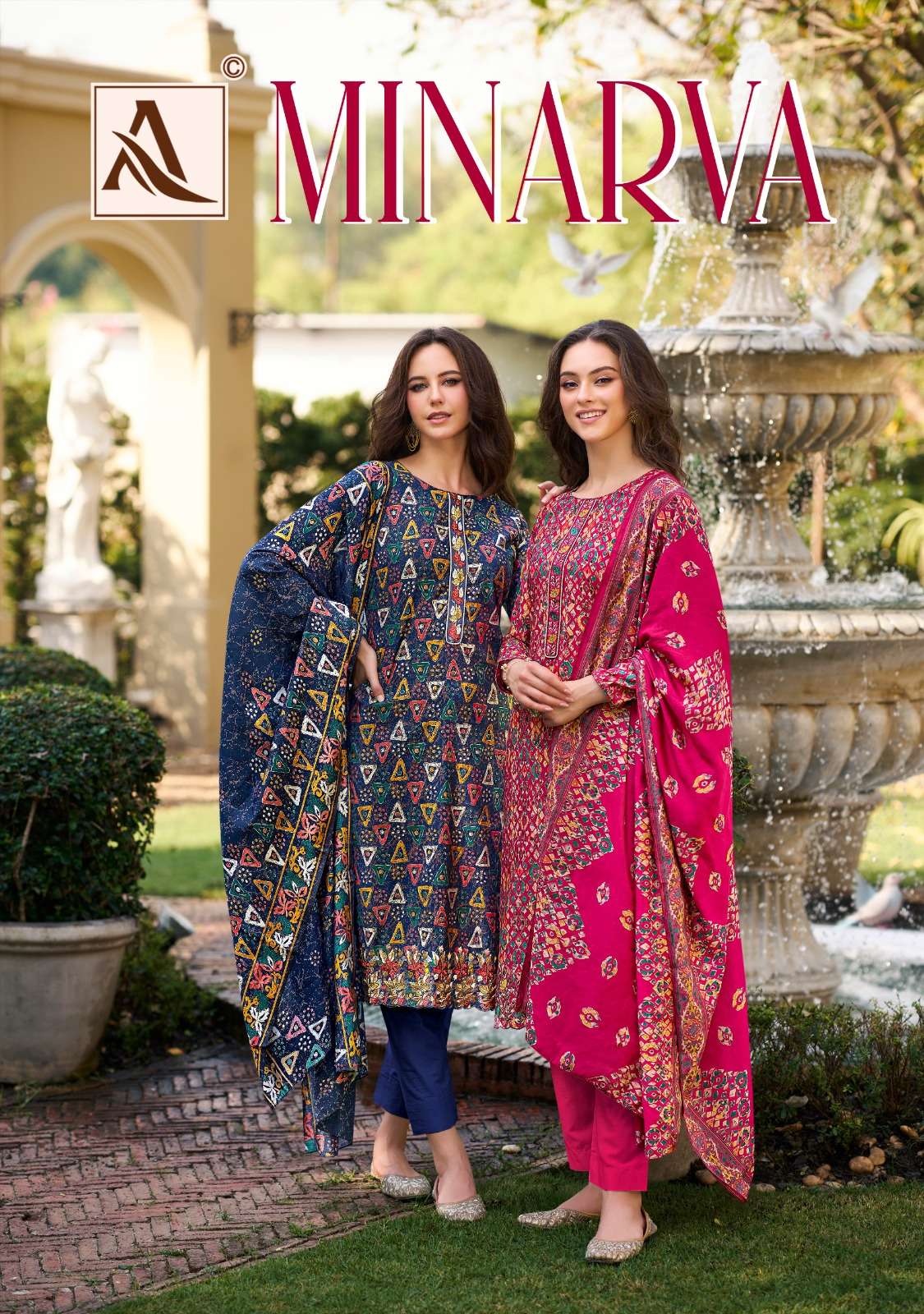 alok suit minarva fancy print with embroidery unstitch suit