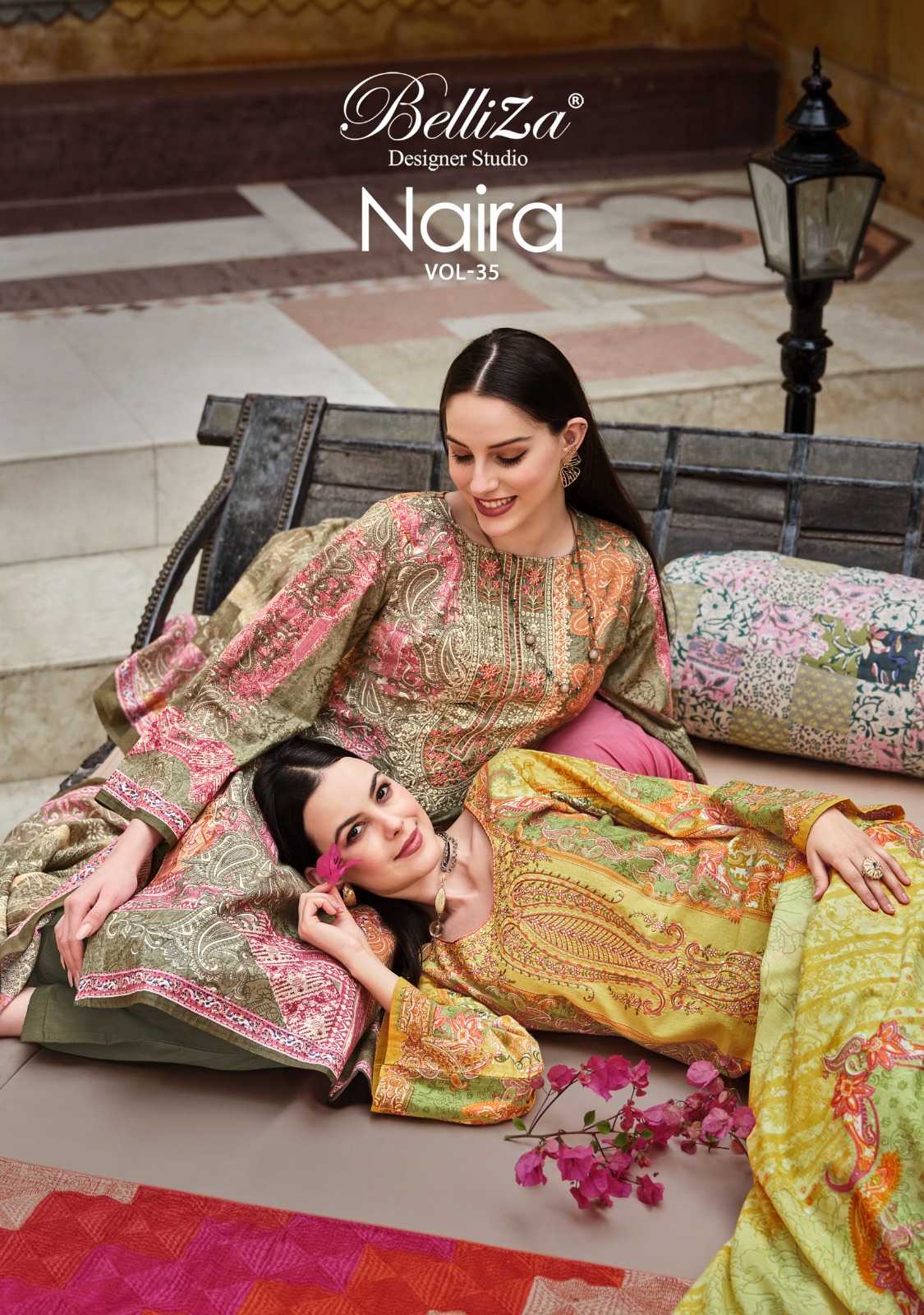 belliza designer naira vol 35 pakistani cotton unstitch salwar kameez with mul dupatta