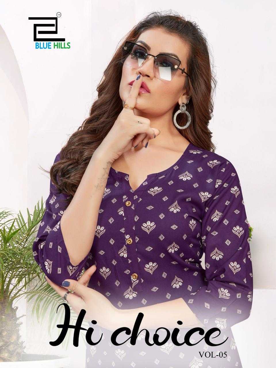 blue hills hi choice vol 5 readymade fancy rayon straight kurti casual wear catalog
