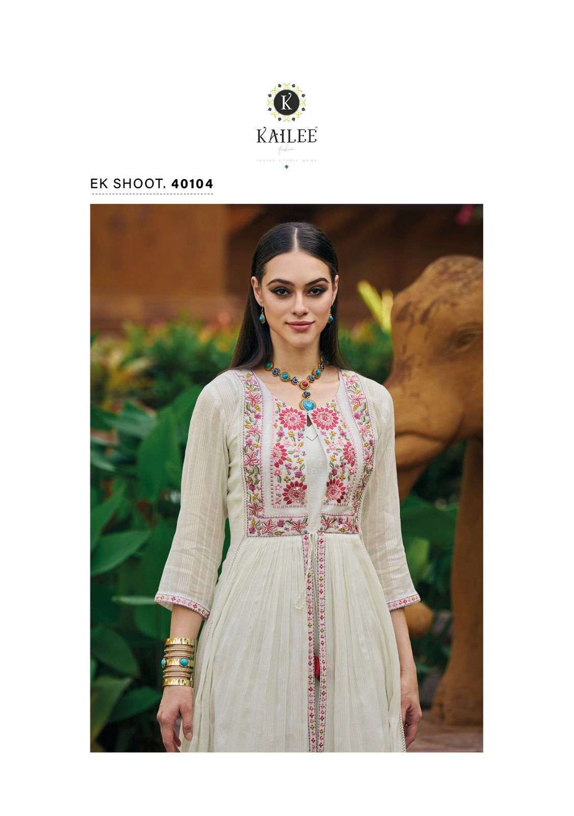 ek soot vol 2 by kailee summer wear full stitch threadwork kurti with designer shrug 
