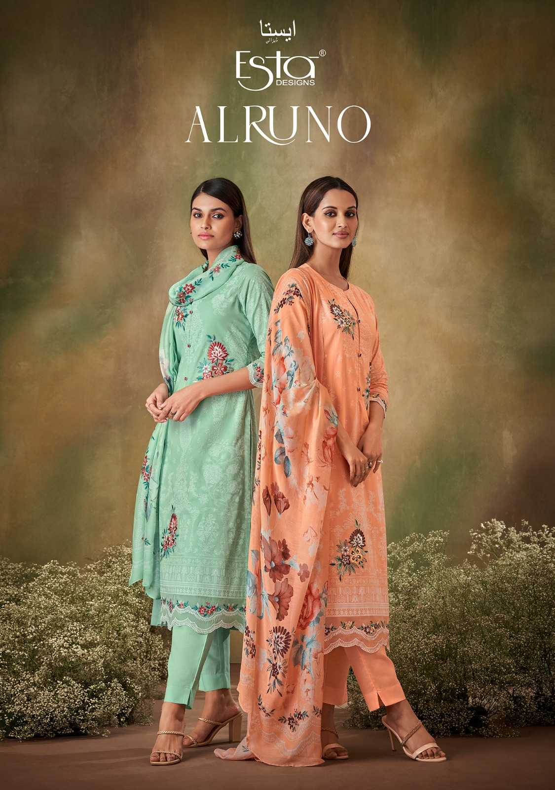 esta designs alruno designer cotton printed embroidery work unstitch ladies suit