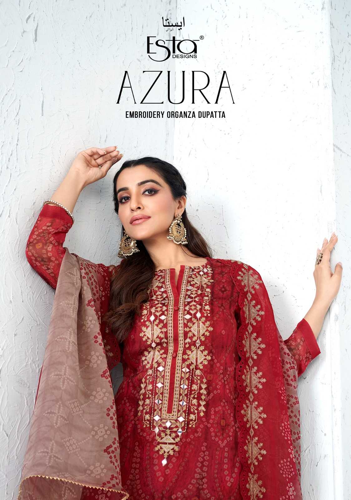 esta designs azura amazing orgnaza silk with embroidery unstitch salwar kameez