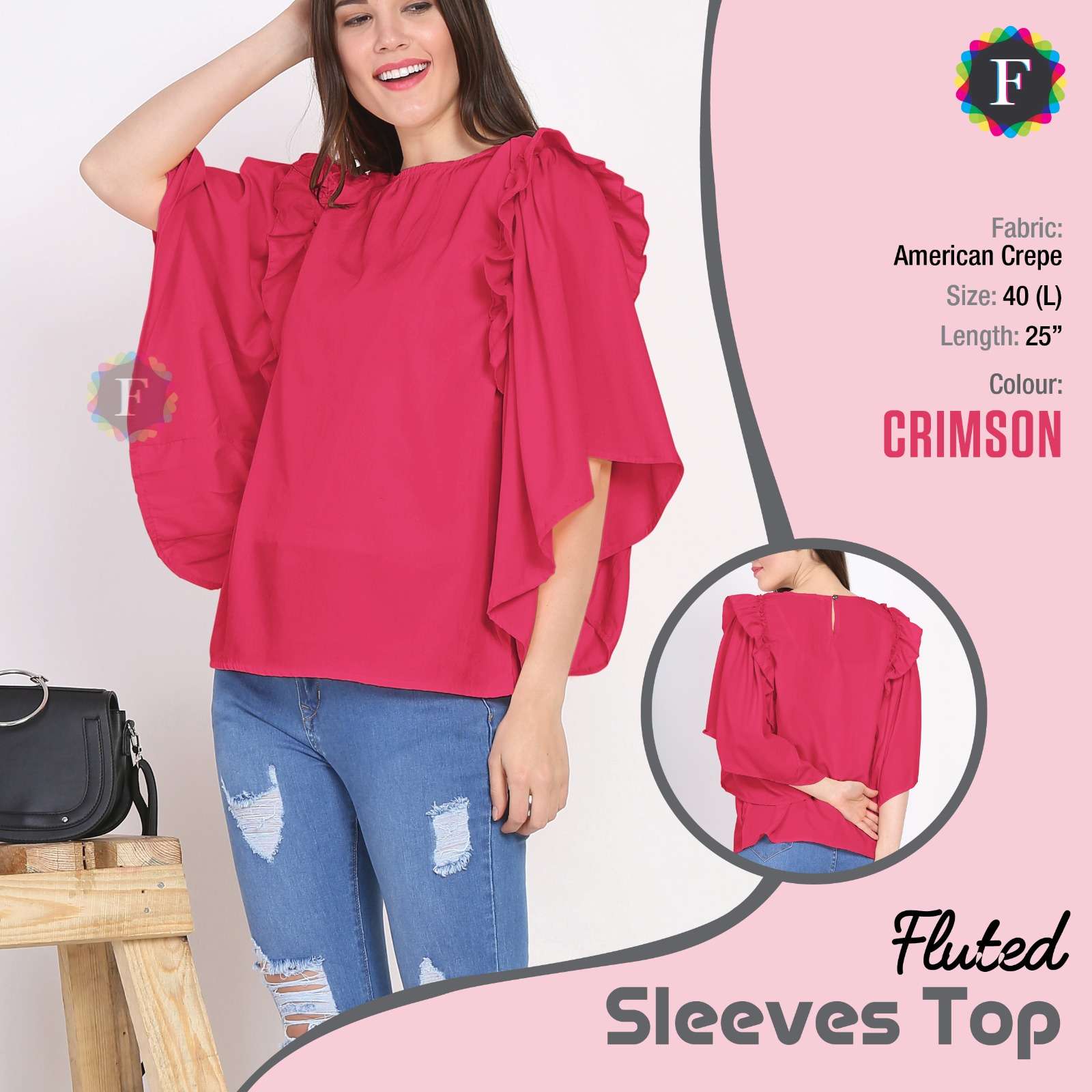 Fluted Sleeves Top Western Style Girls Tops Wholesaler