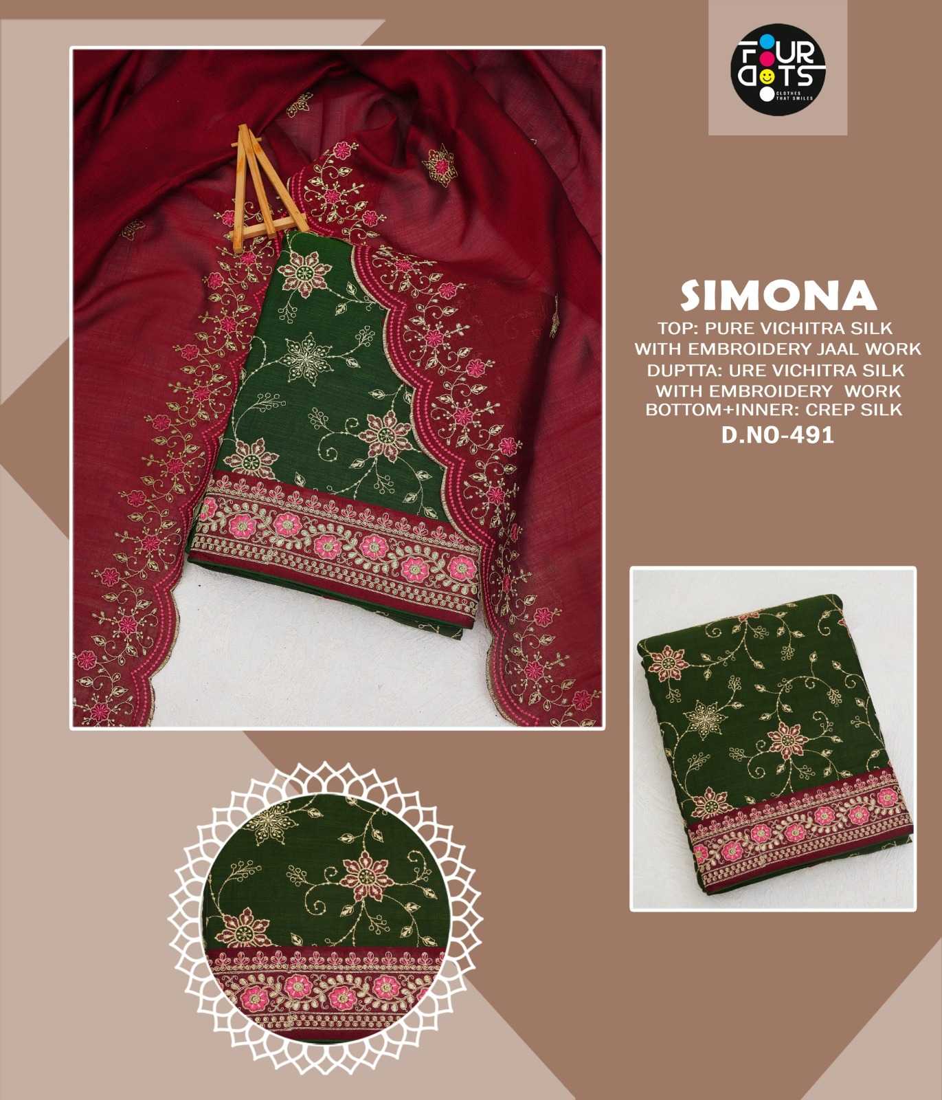 fourdots simona vichitra silk embroidery work dress  material