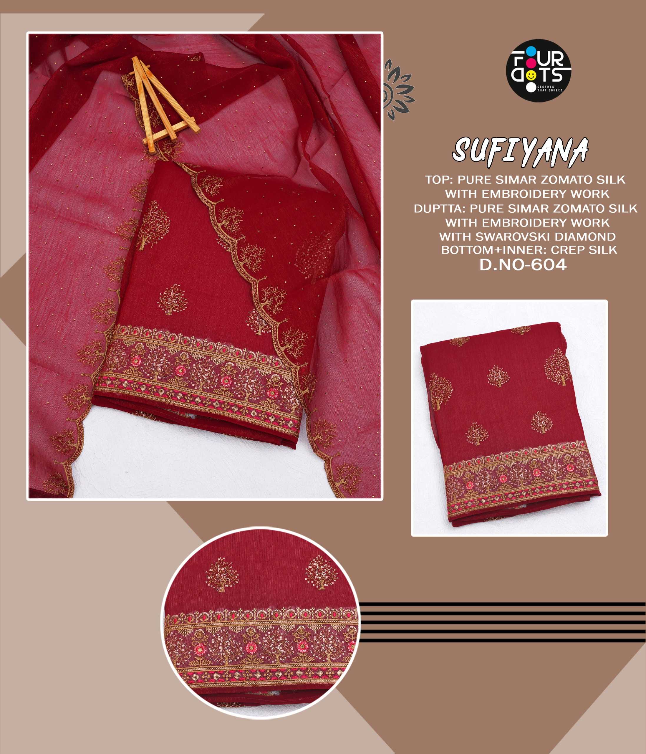 fourdots sufiyana beautiful zomato silk with embroidery work dress material 