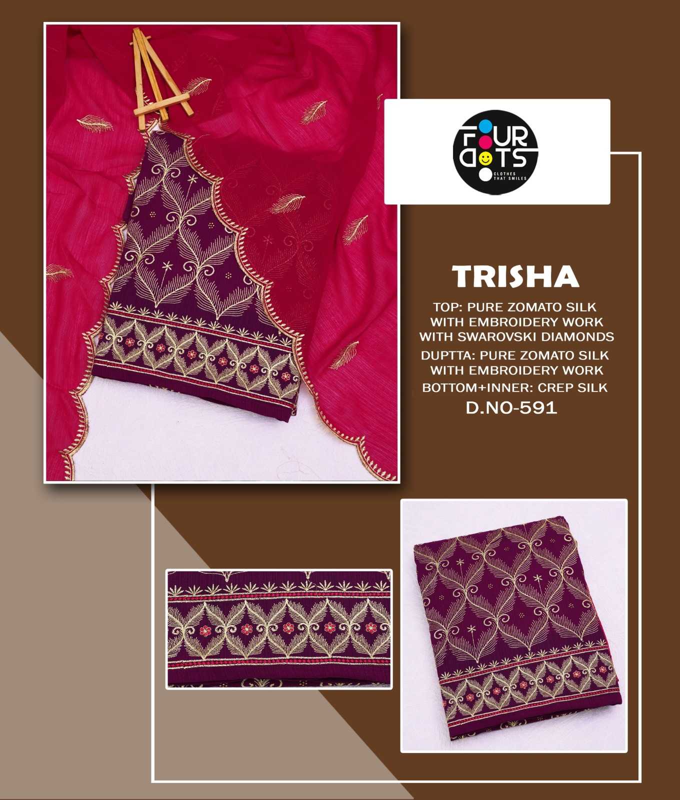 fourdots trisha fancy zomato silk with embroidery work unstitch salwar kameez