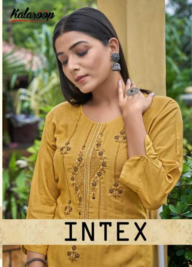 kalaroop kajree intex stitched embroidery work kurti catalog