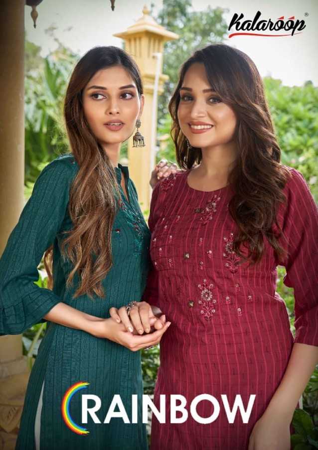 kalaroop kajree rainbow straight fancy rayon kurti