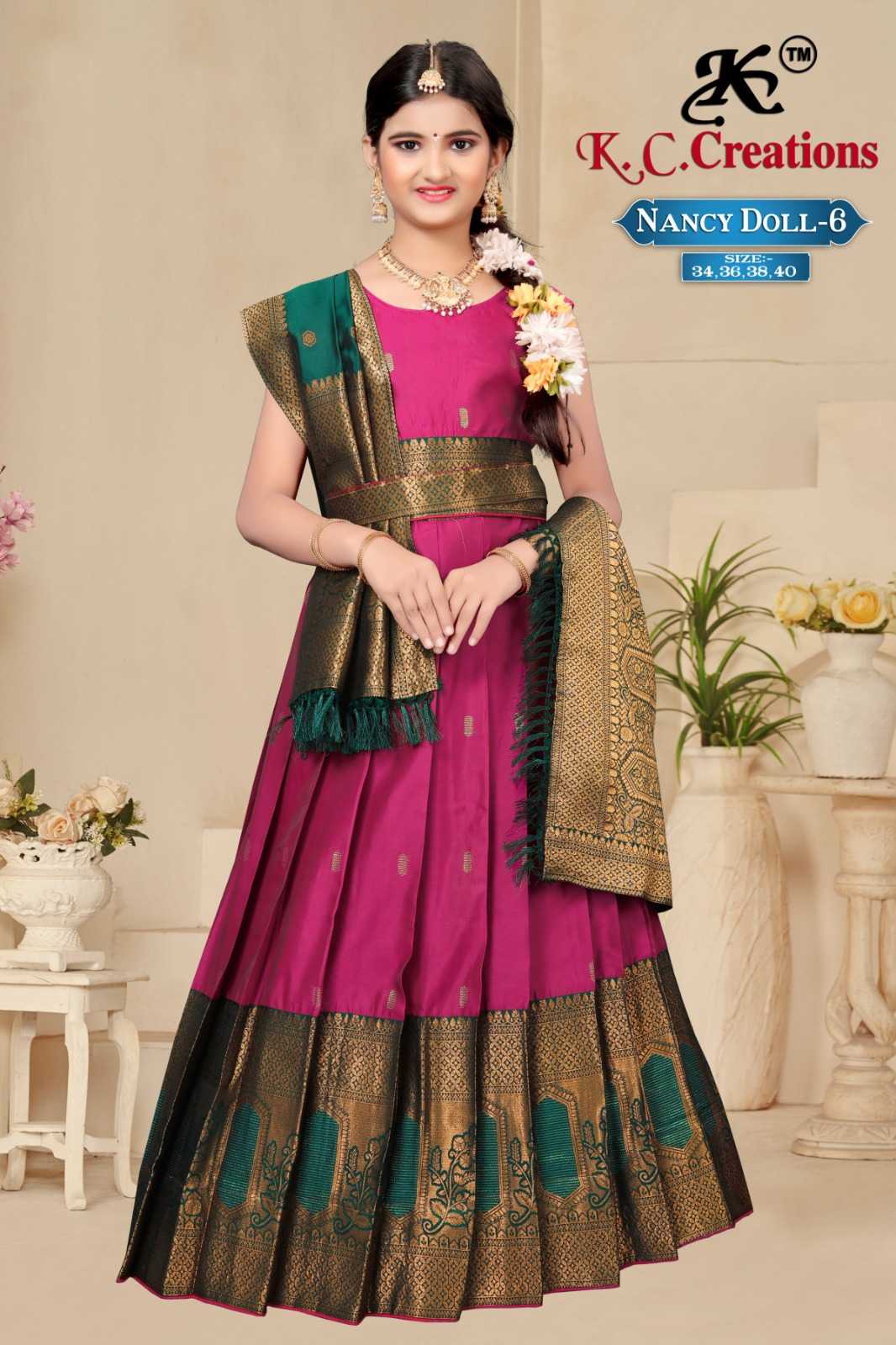 kc creation nancy doll vol 6 elegant kids pattu readymade lehenga 
