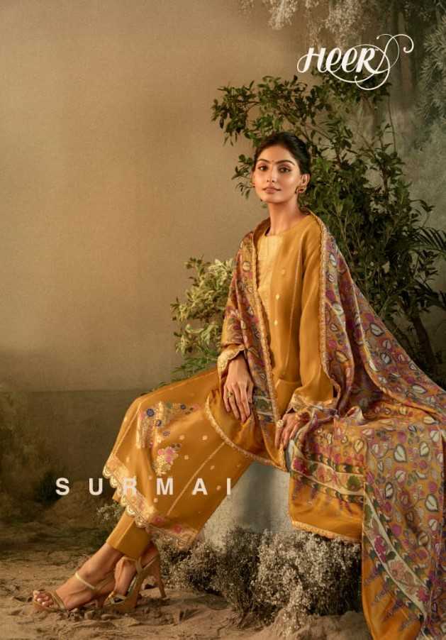 kimora heer surmai designer pakistani traditional banarasi zari silk tissue dress material
