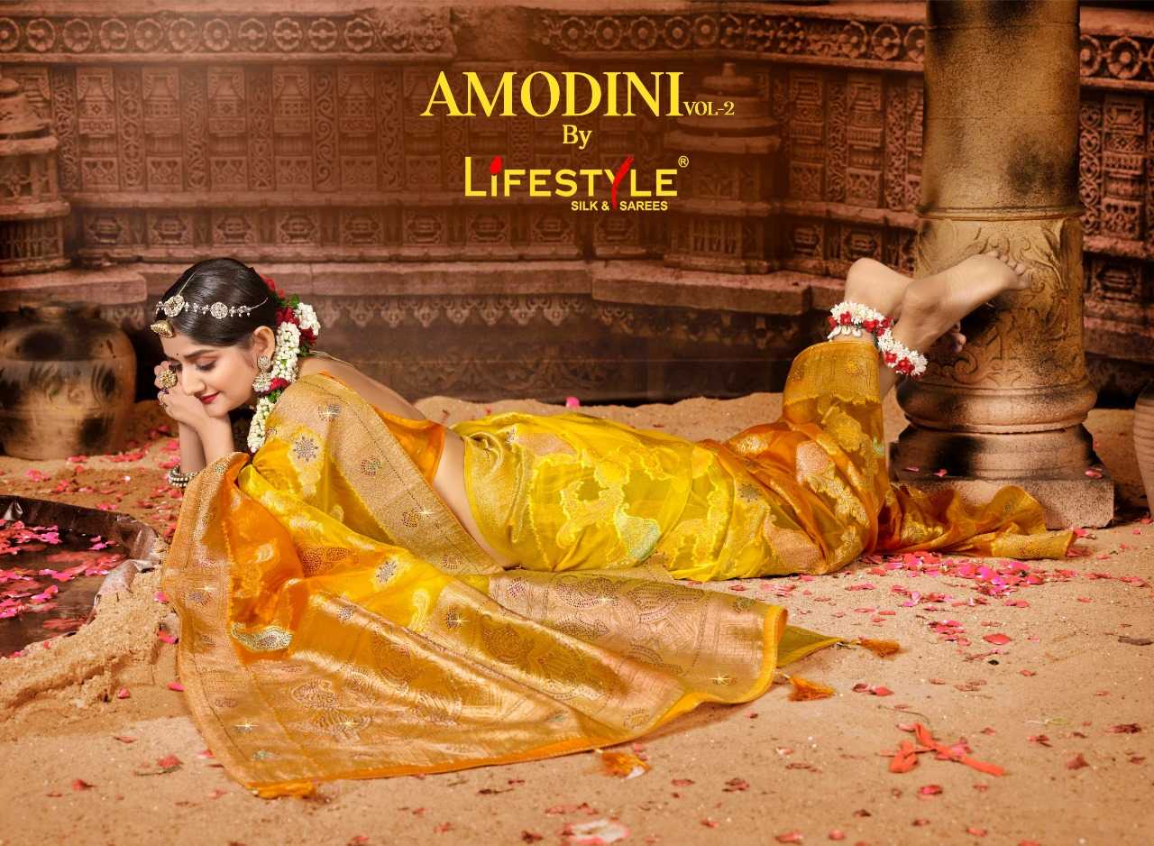 lifestyle amodini vol 2 24281-24284 wedding wear designer nylon organza sarees supplier