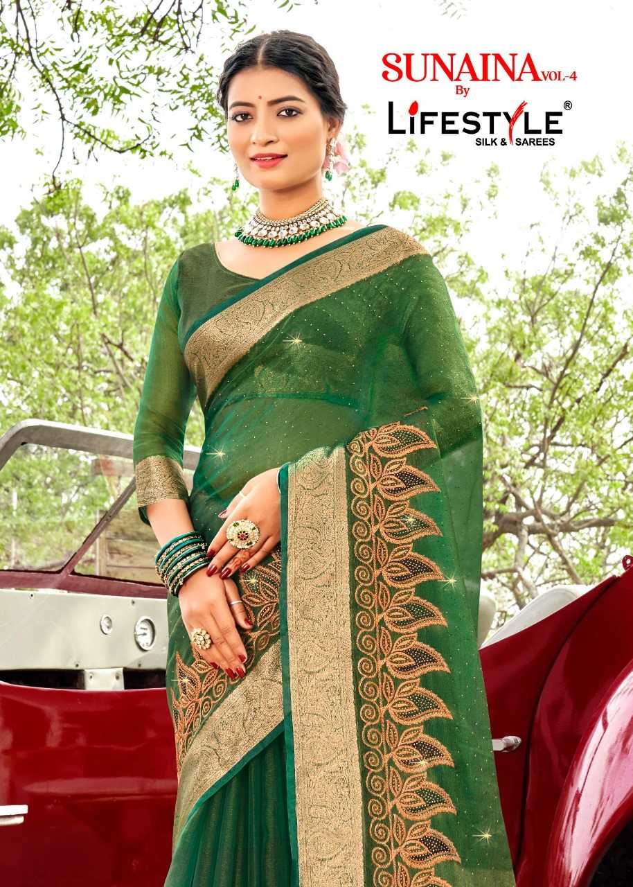 lifestyle sunaina vol 4 24411-24414 designer organza embroidery sarees collection