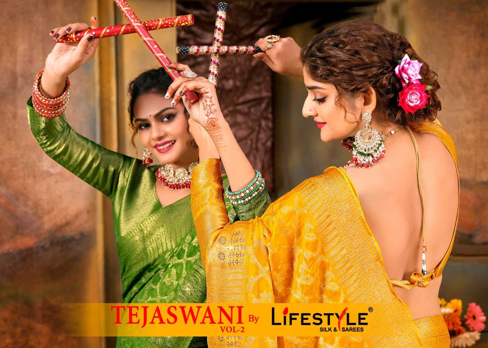 lifestyle tejaswani vol 2 24931-24934 trendy silk sarees catalog