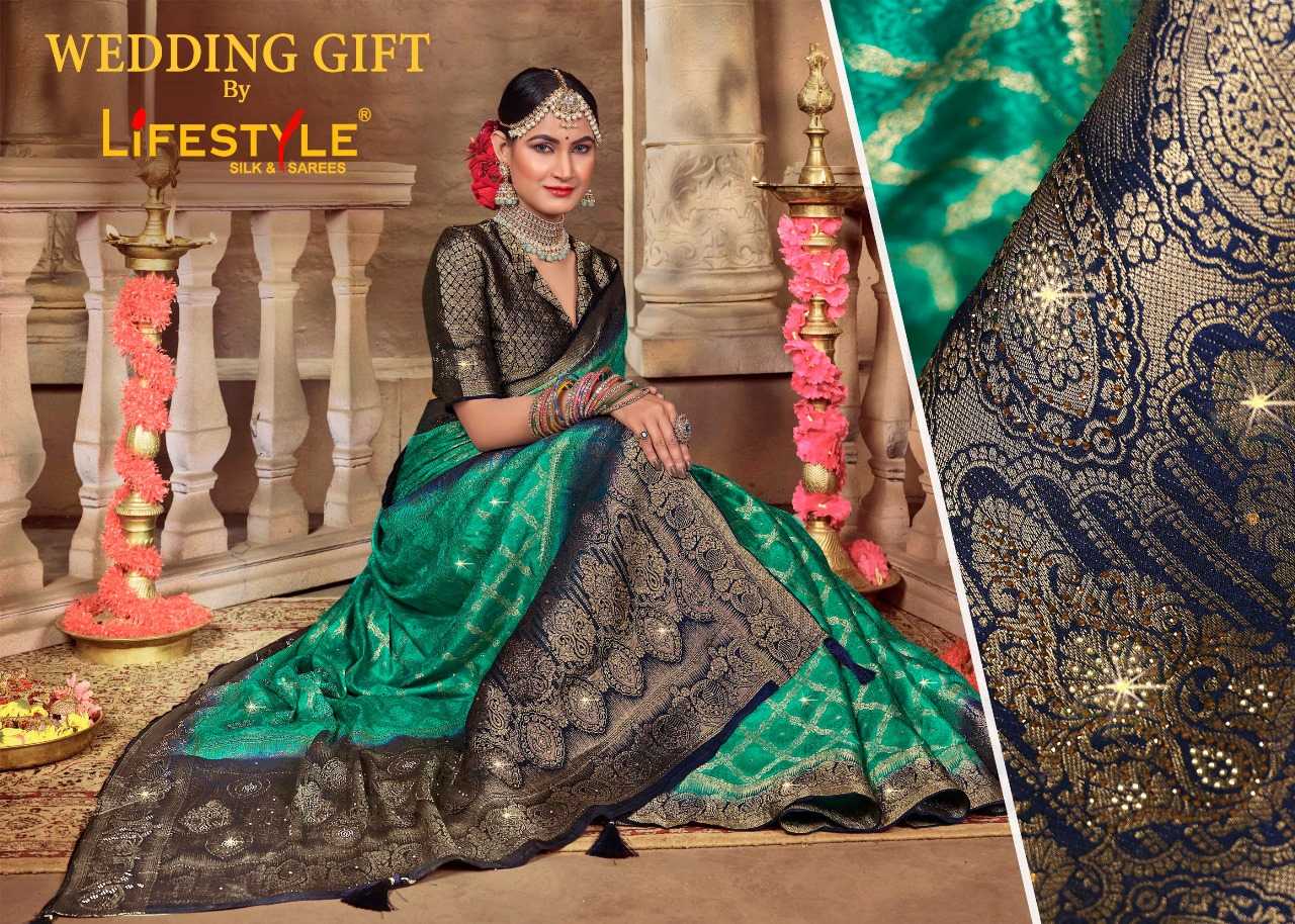 lifestyle wedding gift vol 1 25111-25114 wedding wear nylon satin fancy sarees