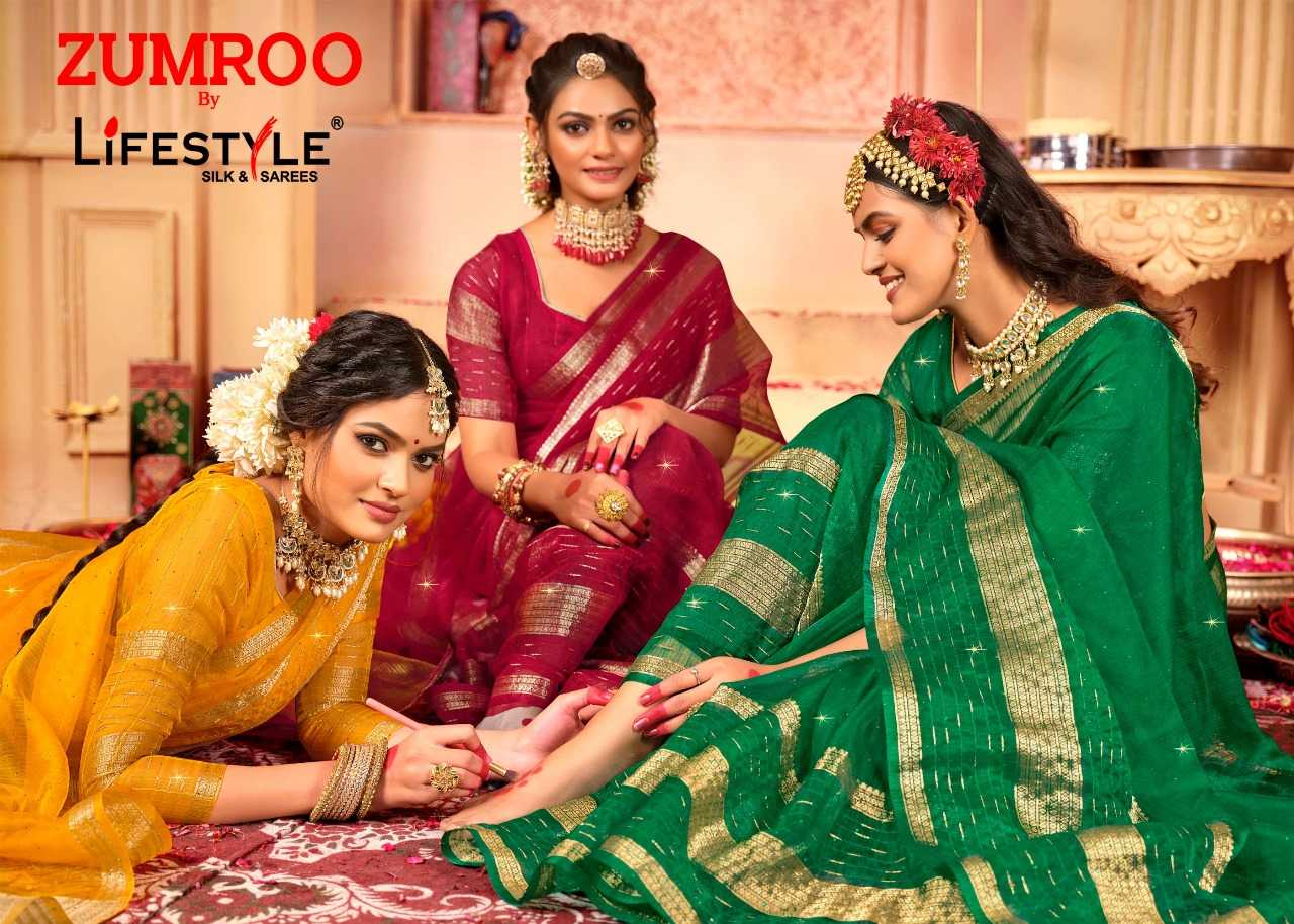 lifestyle zumroo vol 1 27271-27274 function wear designer nylon organza sarees supplier