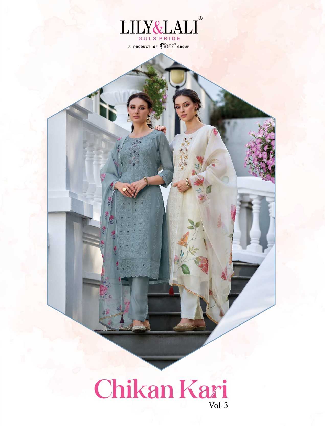 lily and lali chikan kari vol 3 readymade designer handwork chanderi silk kurti pant dupatta
