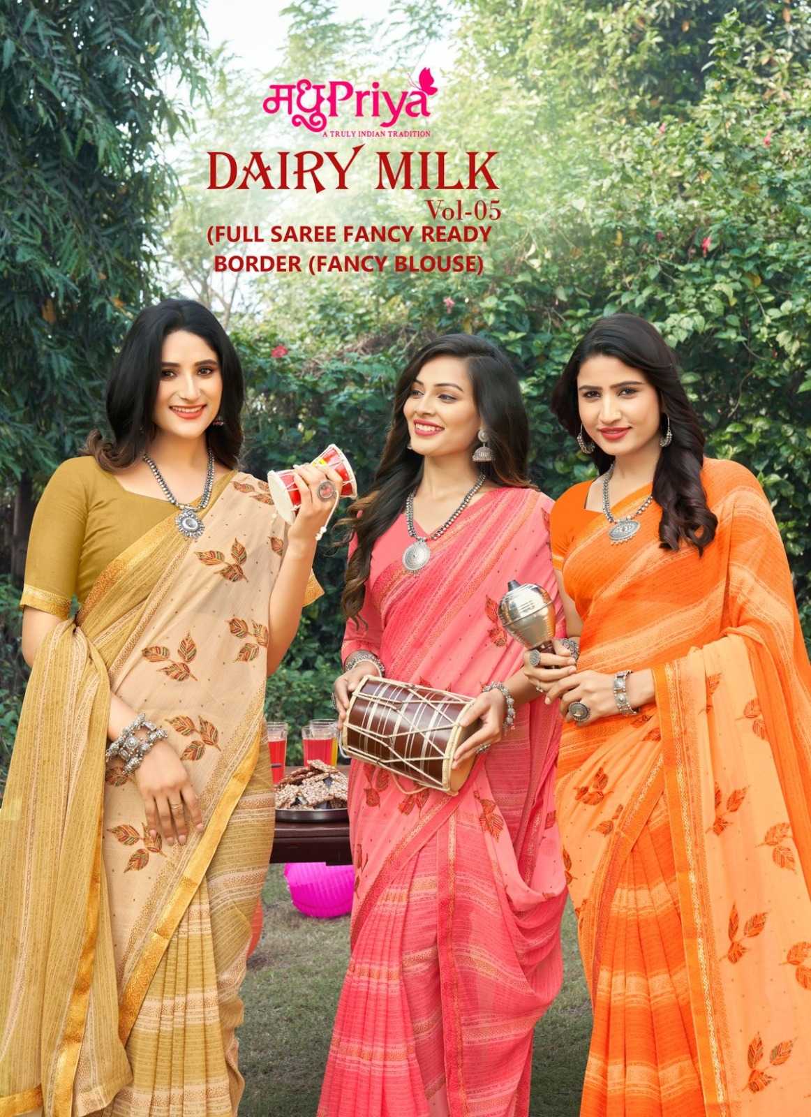 madhupriya dairy milk vol 5 1001-1008 chiffon fancy sarees 