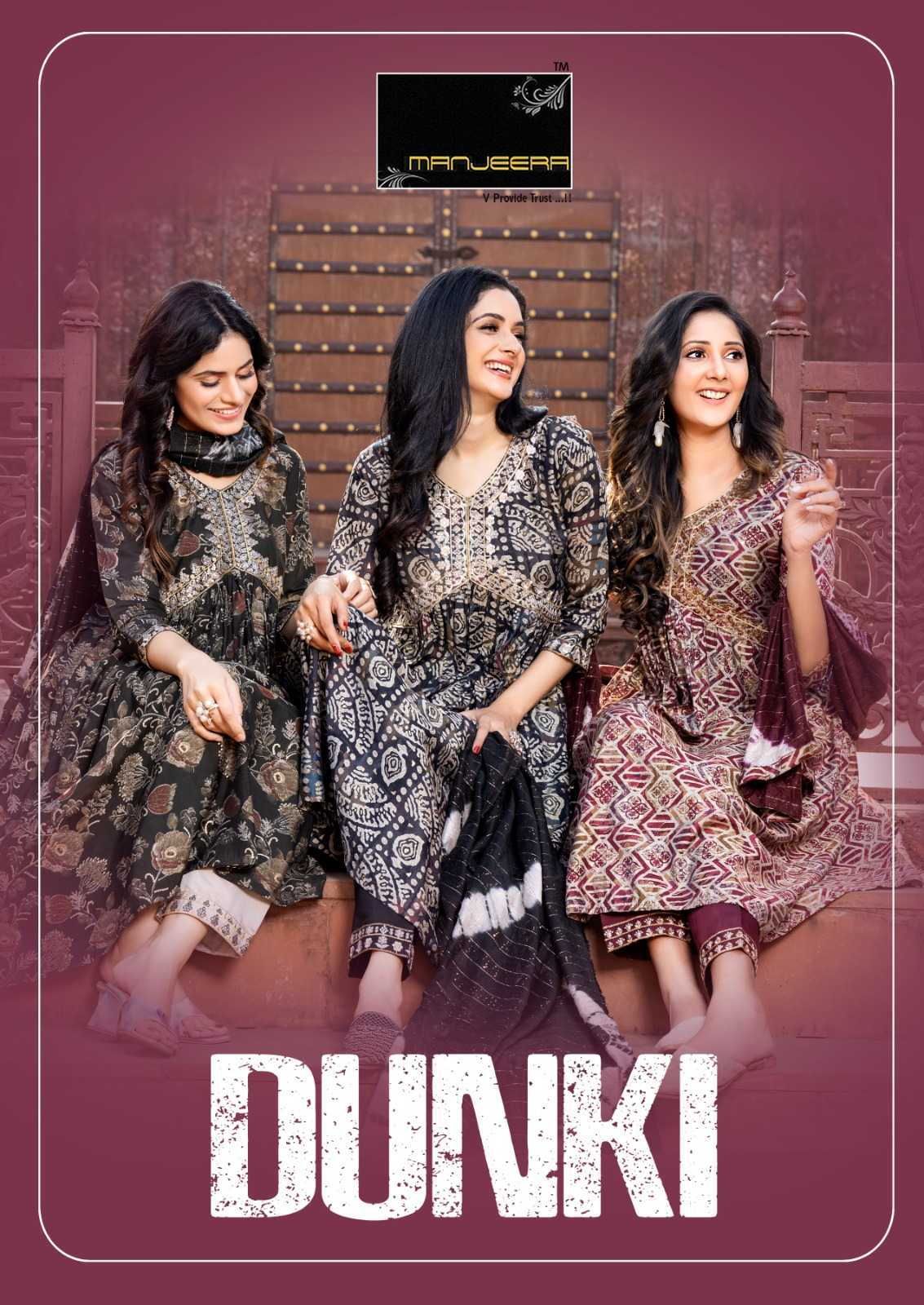 manjeera launch dunki fancy readymade aaliya 3pcs suit combo set