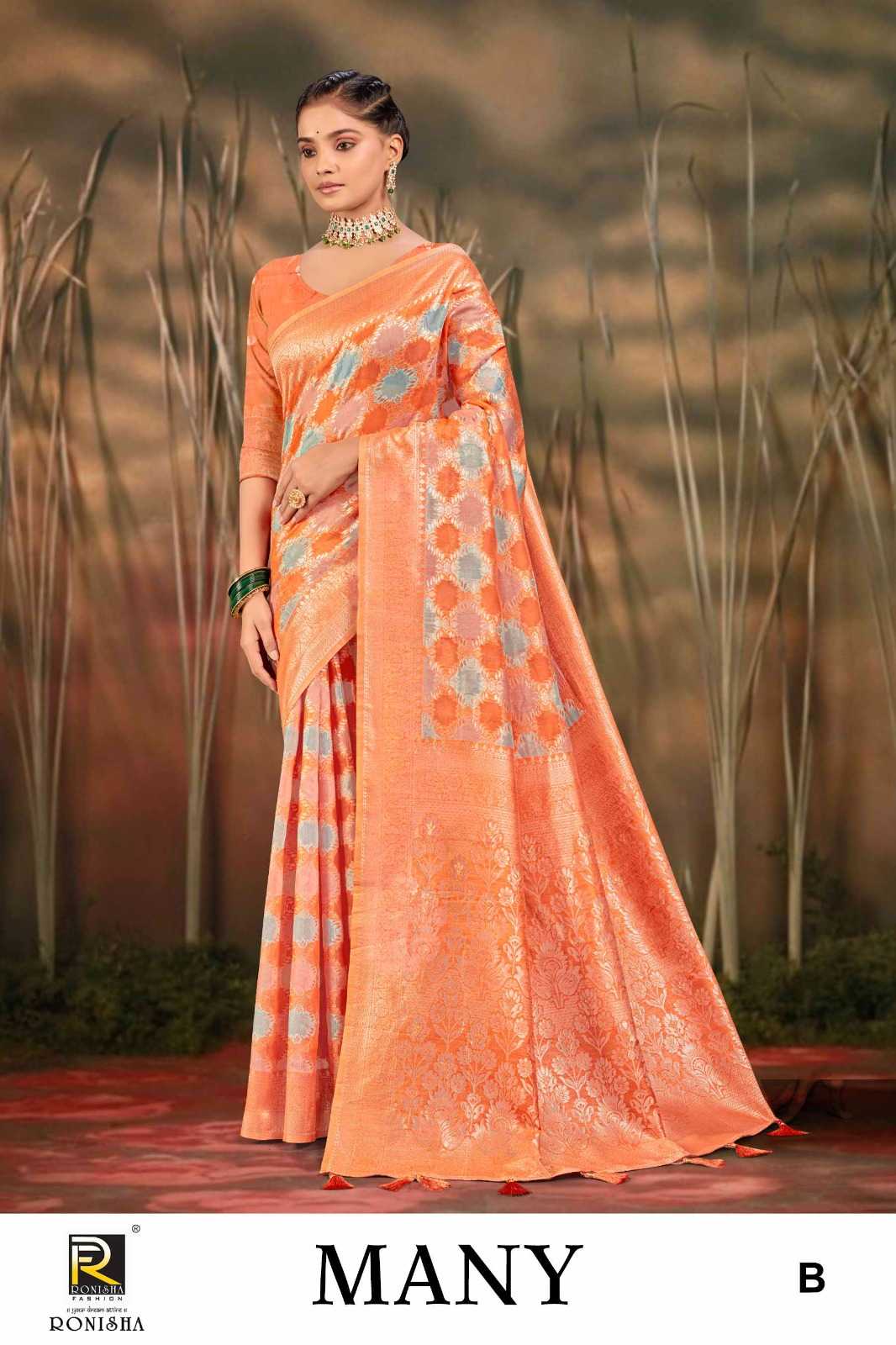 MANY  BY RANJNA SAREE BANARASI SILK PREMIUM FABRICS SUPER HIT COLLECTION SAREES