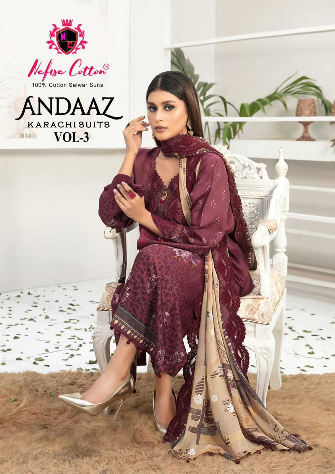 nafisa cotton andaaz karachi suits vol 3 digital print pakistani salwar suits supplier