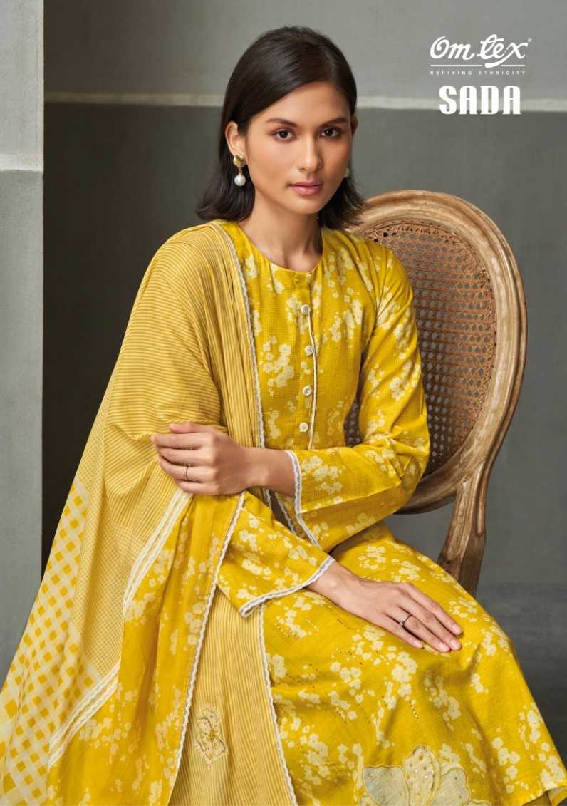 omtex sada beautiful yellow special festive wear cotton digital print dress material