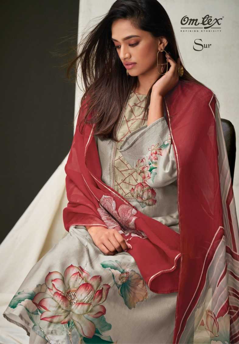 omtex sur amazing silk digita print with handwork dress material