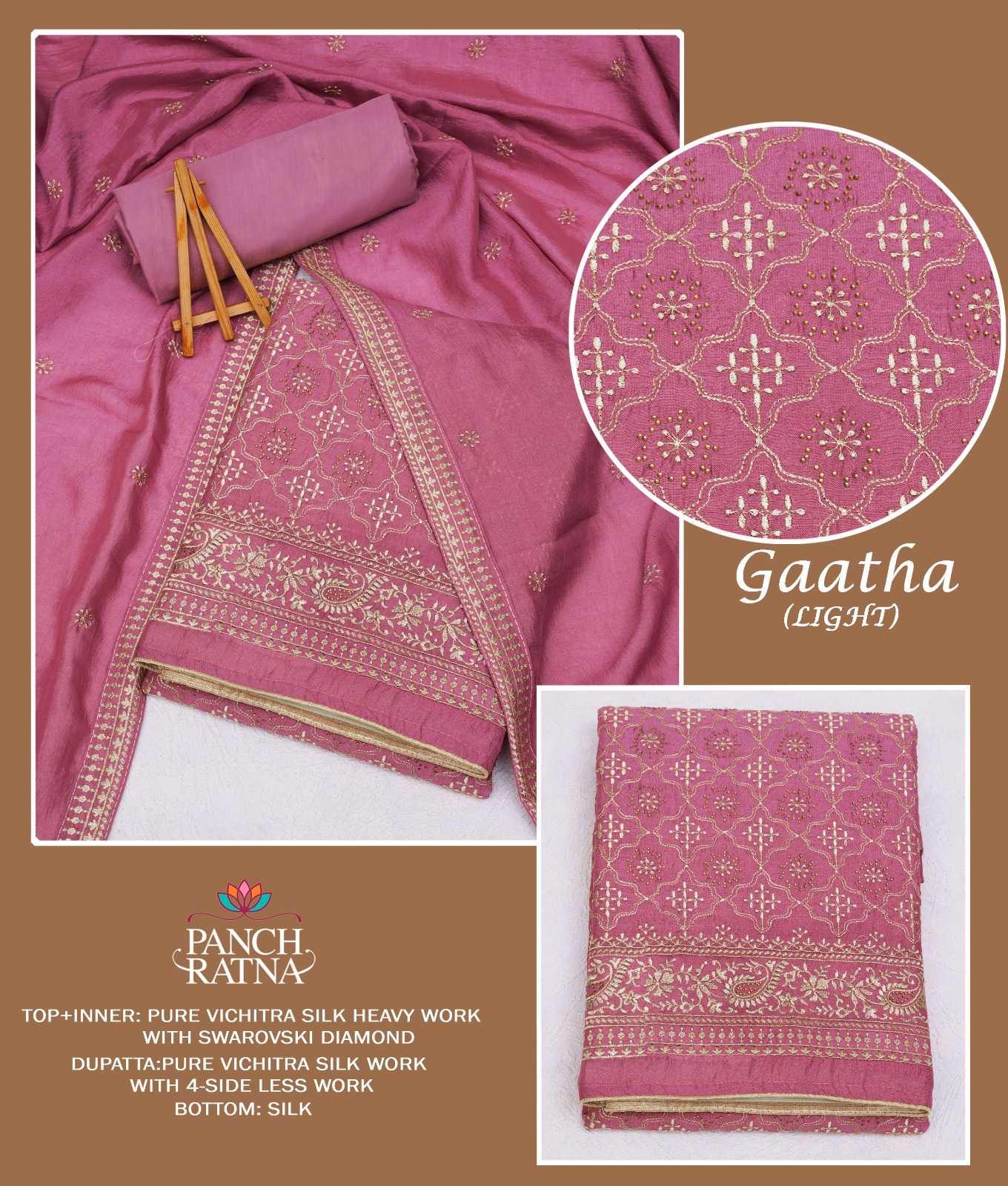 panch ratna gaatha light beautiful traditional vichitra silk work unstitch ladies suit