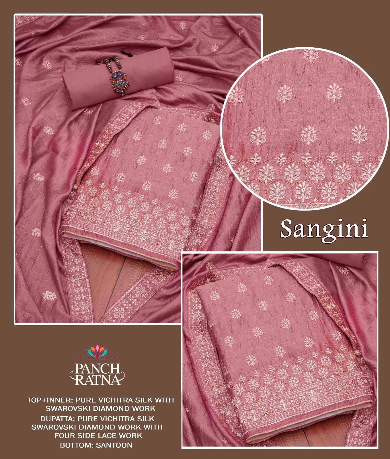 panch ratna sangini designer diamond work dress material