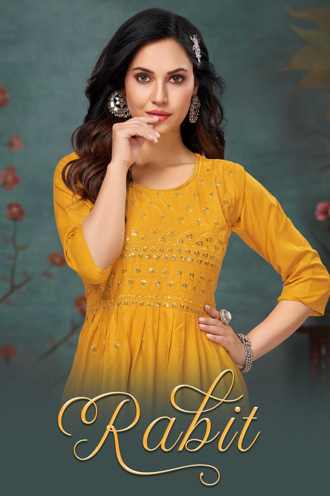 peacock rabit readymade sequence work long kurti