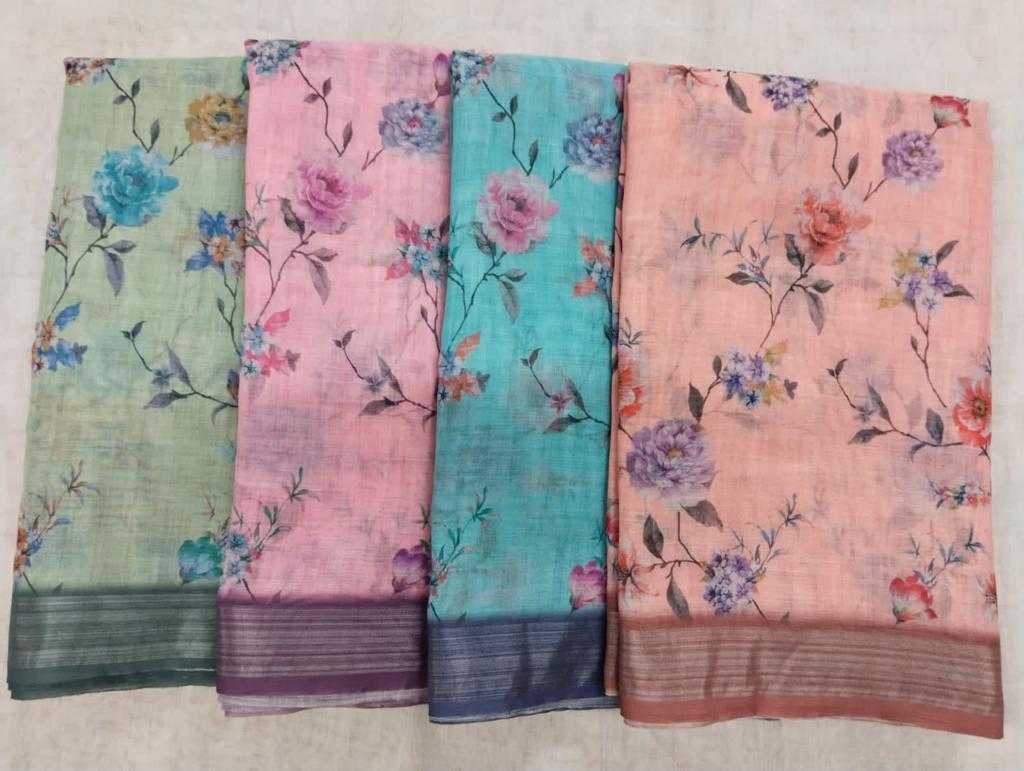 pr 1032 cotton linen digital color matching sarees collection